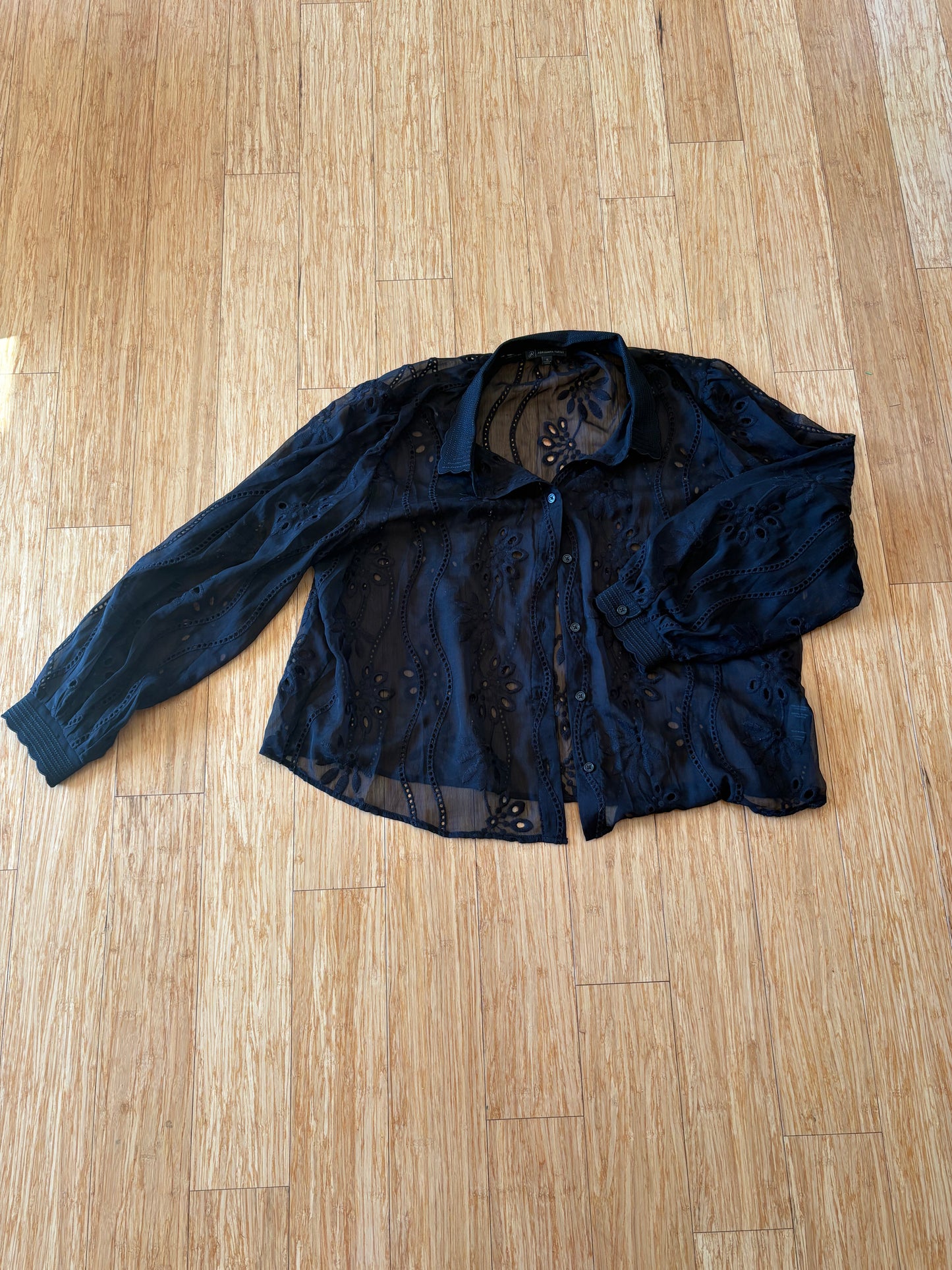 Women's Adrianna Papell (Nordstrom Rack) Sheer Black Lacey Blouse - NWOT - Size XL